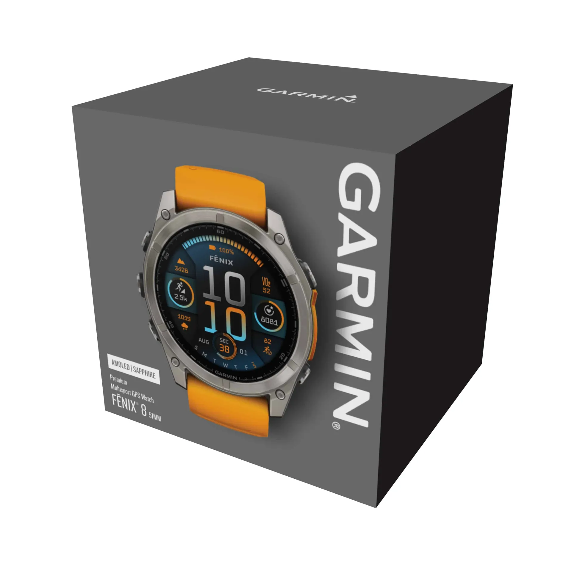 Fenix 8 51mm AMOLED Sapphire Graphit/Titanium - Armband Orange