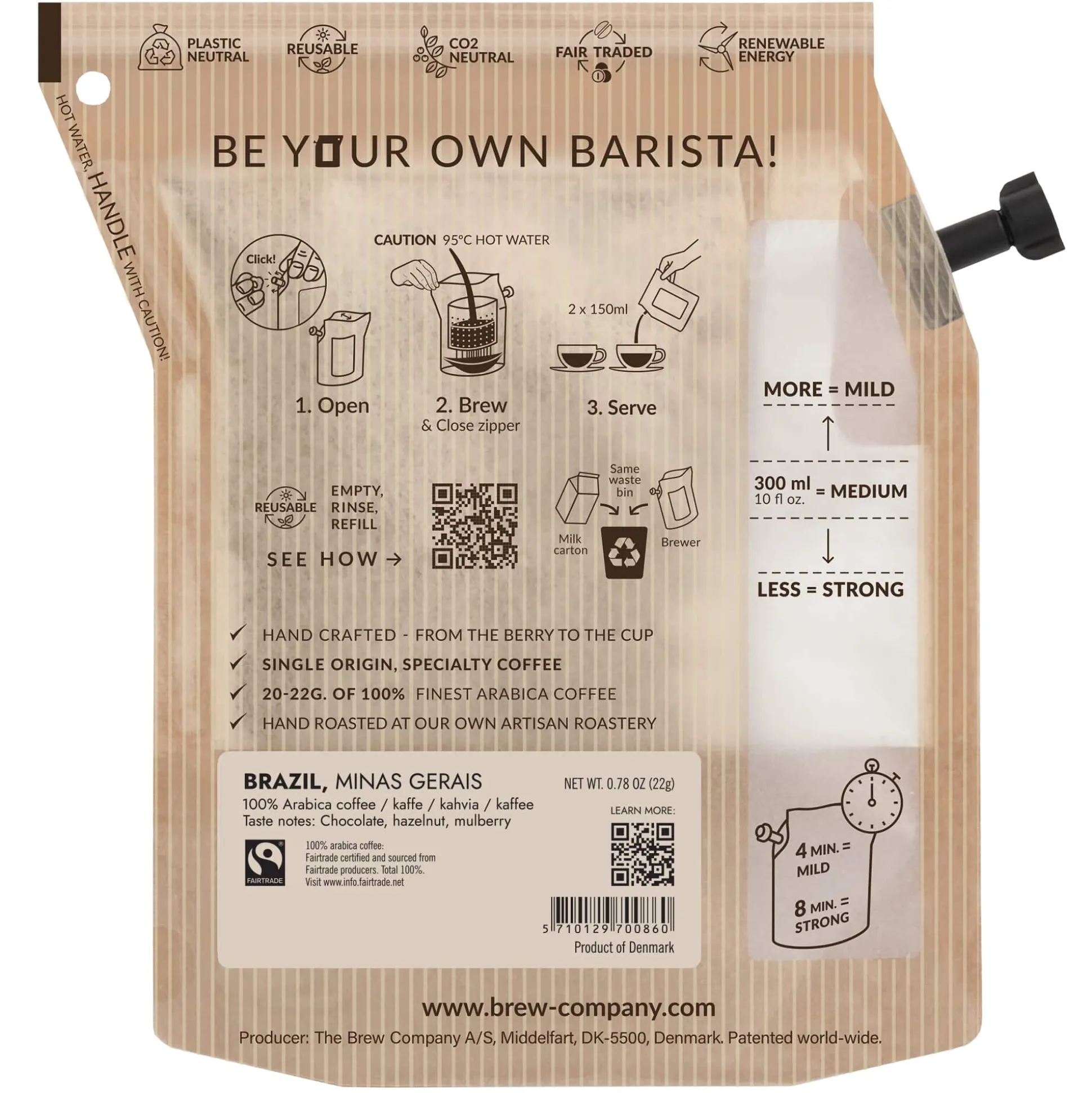 The Brew Company Kaffee '2 Cups' 22 g Colombia, Biologisch