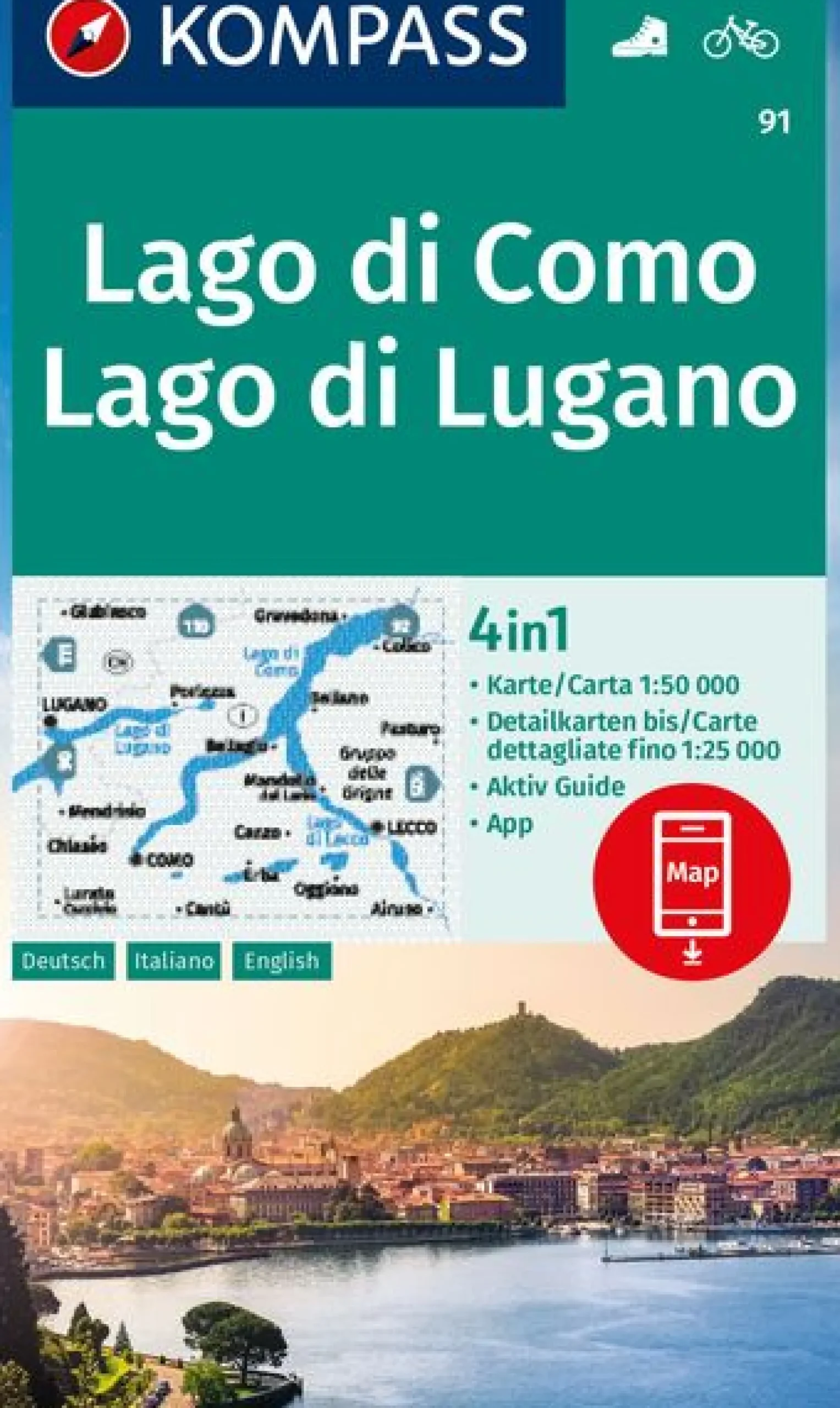 Wanderkarte Lago di Como, Lago di Lugano