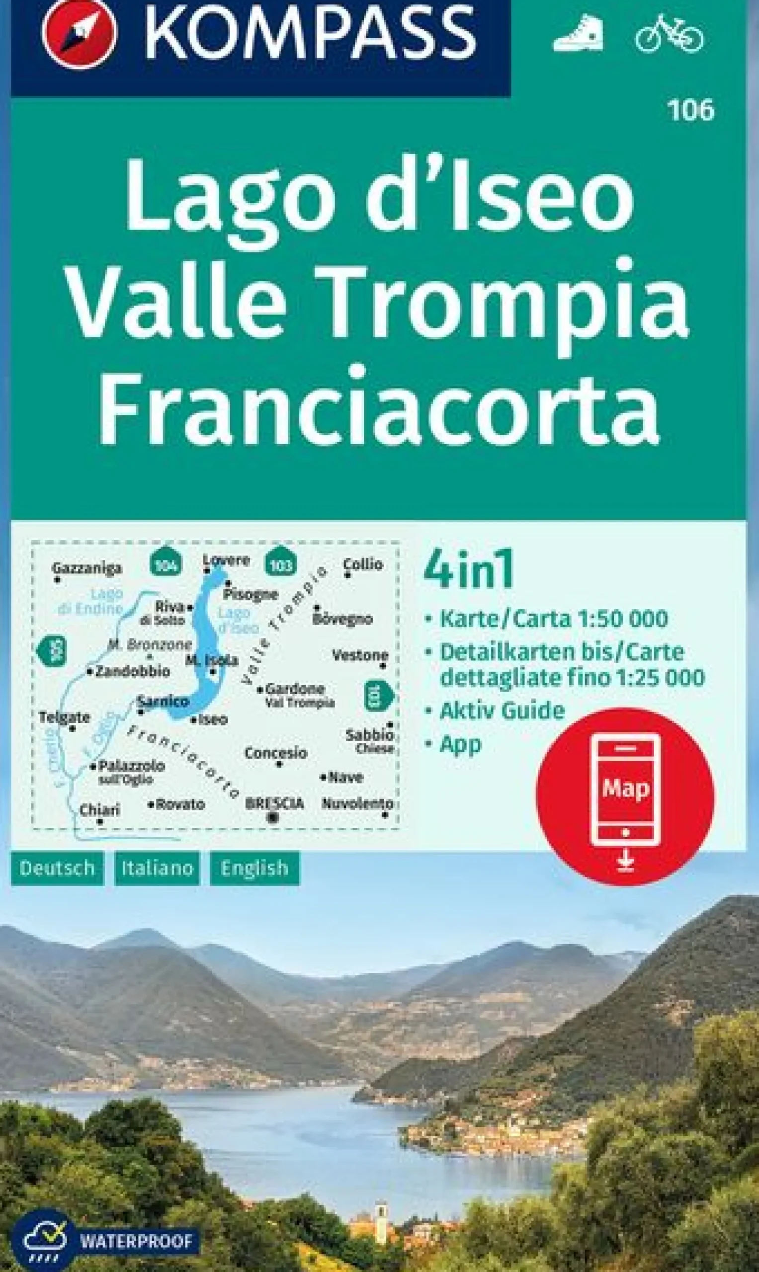 Wanderkarte Lago d'Iseo, Valle Trompia, Franciacorta