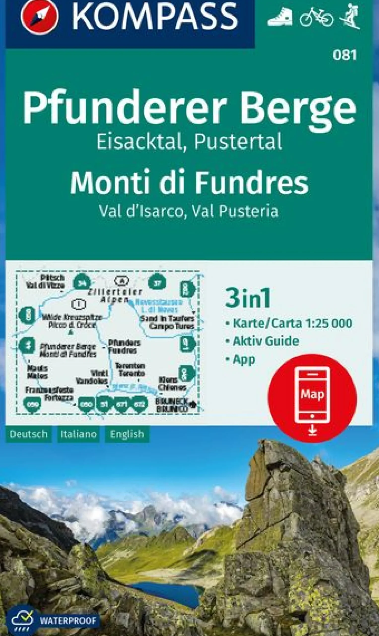 Wanderkarte Pfunderer Berge, Eisacktal, Pustertal