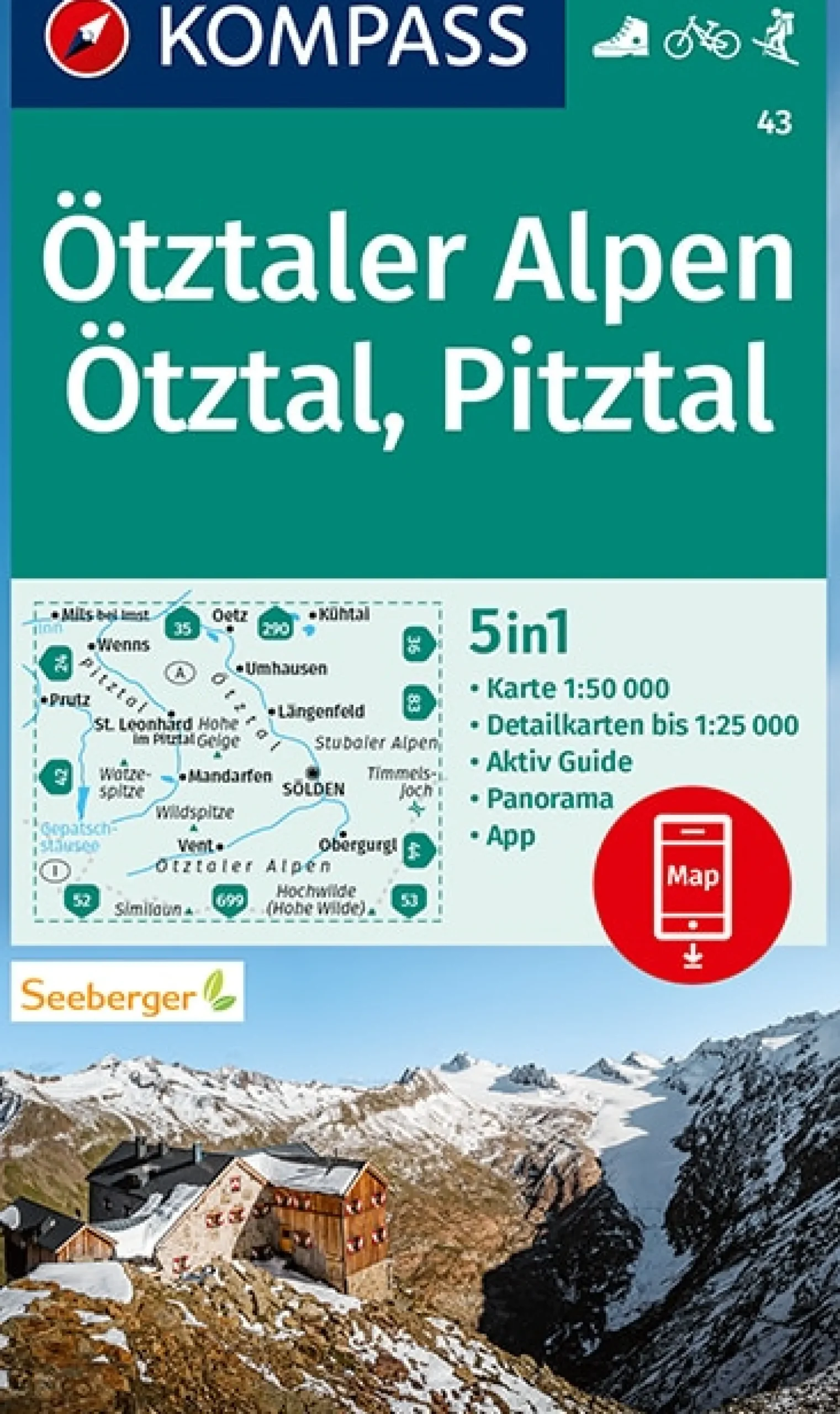 Wanderkarte Ötztaler Alpen, Ötztal, Pitztal