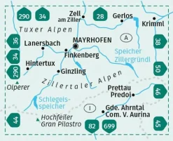 Wanderkarte Zillertaler Alpen, Tuxer Alpen