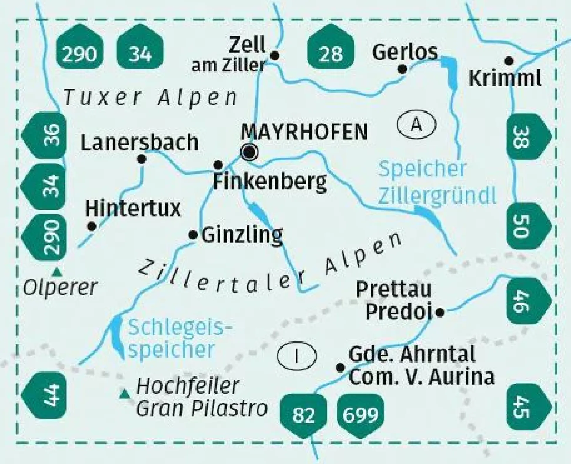 Wanderkarte Zillertaler Alpen, Tuxer Alpen